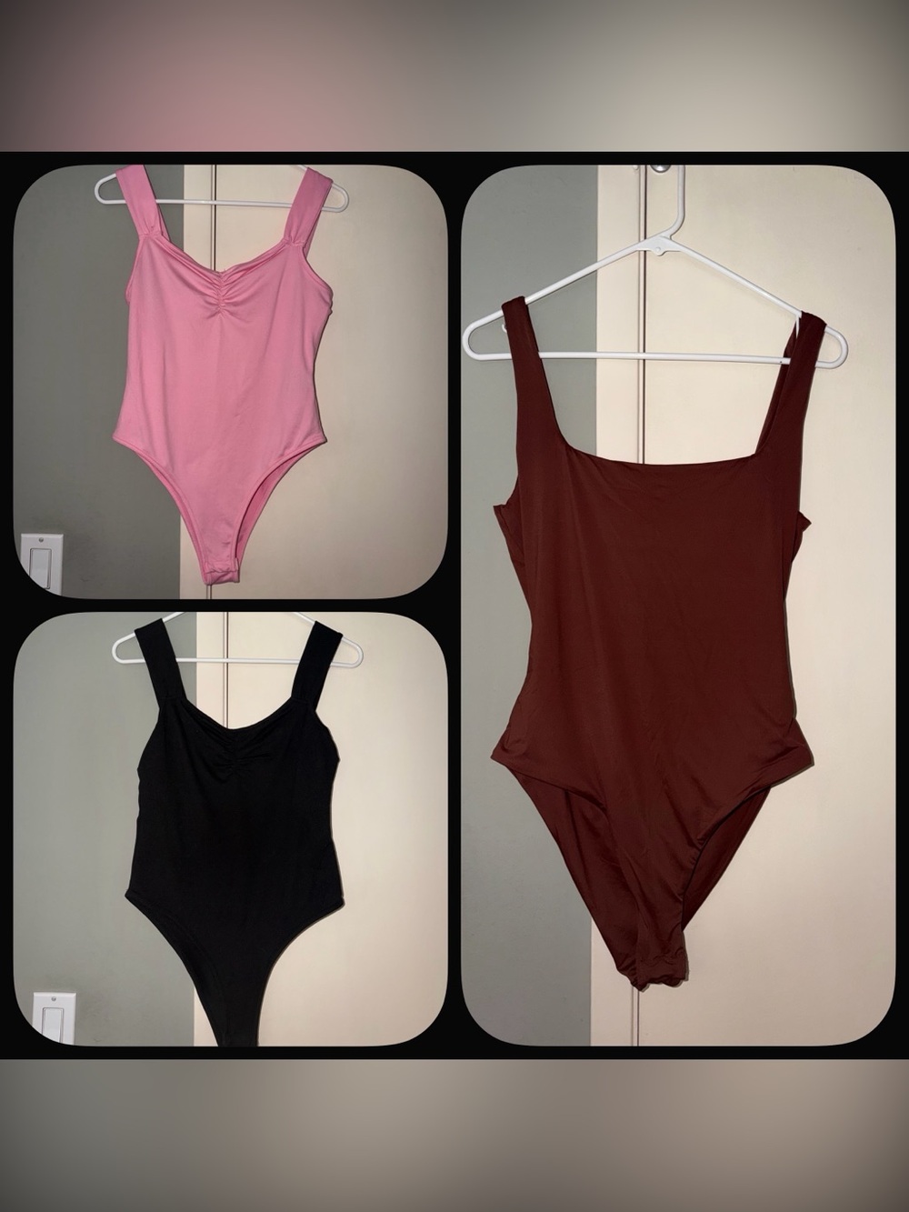 SHEIN Pink, Black & Brown Square & V Neck Bodysuit Trio